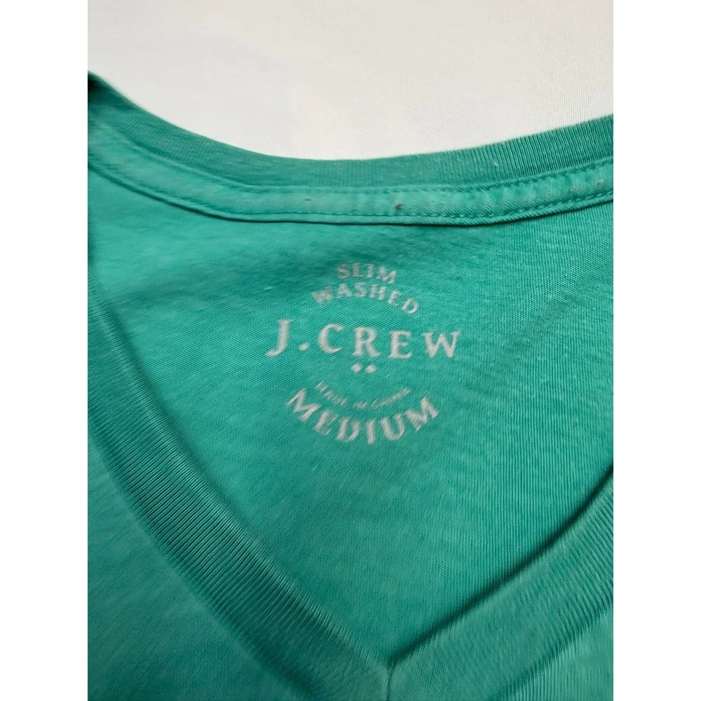 JCREW Mens Medium Slim Solid Green Short Sleeve Vneck Washed Tshirt JJ15